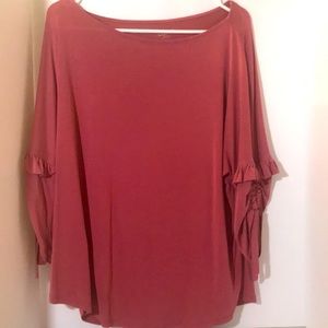 Loft long sleeve top size L boho style dolman ruffle pink sleeves